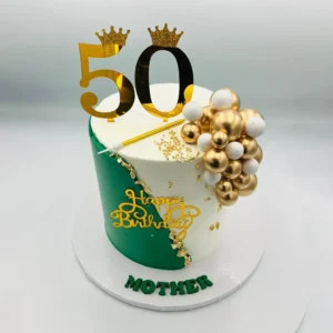 Custom Design Cake - 50th Birthday Cake Green & White