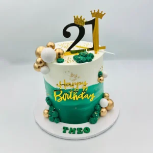 Custom Design Cake - 21st Birthday Cake Green & White
