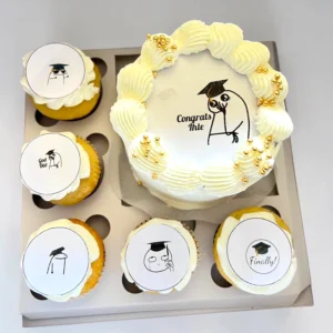 Mini Bento (Choc/Vanilla) White, Black & Gold Set (Graduation Congrats)