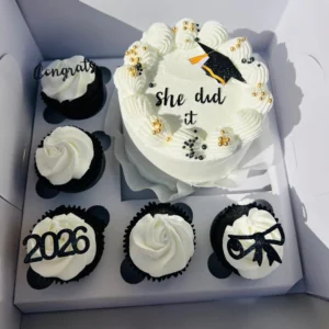 Medium Bento (Choc Vanilla)  White, Black & Gold Set "She Did it"