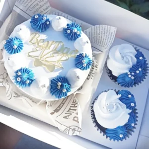 Luxury Father's Day Bento Cake & Cupcake Gift Box (Teal & Gold)